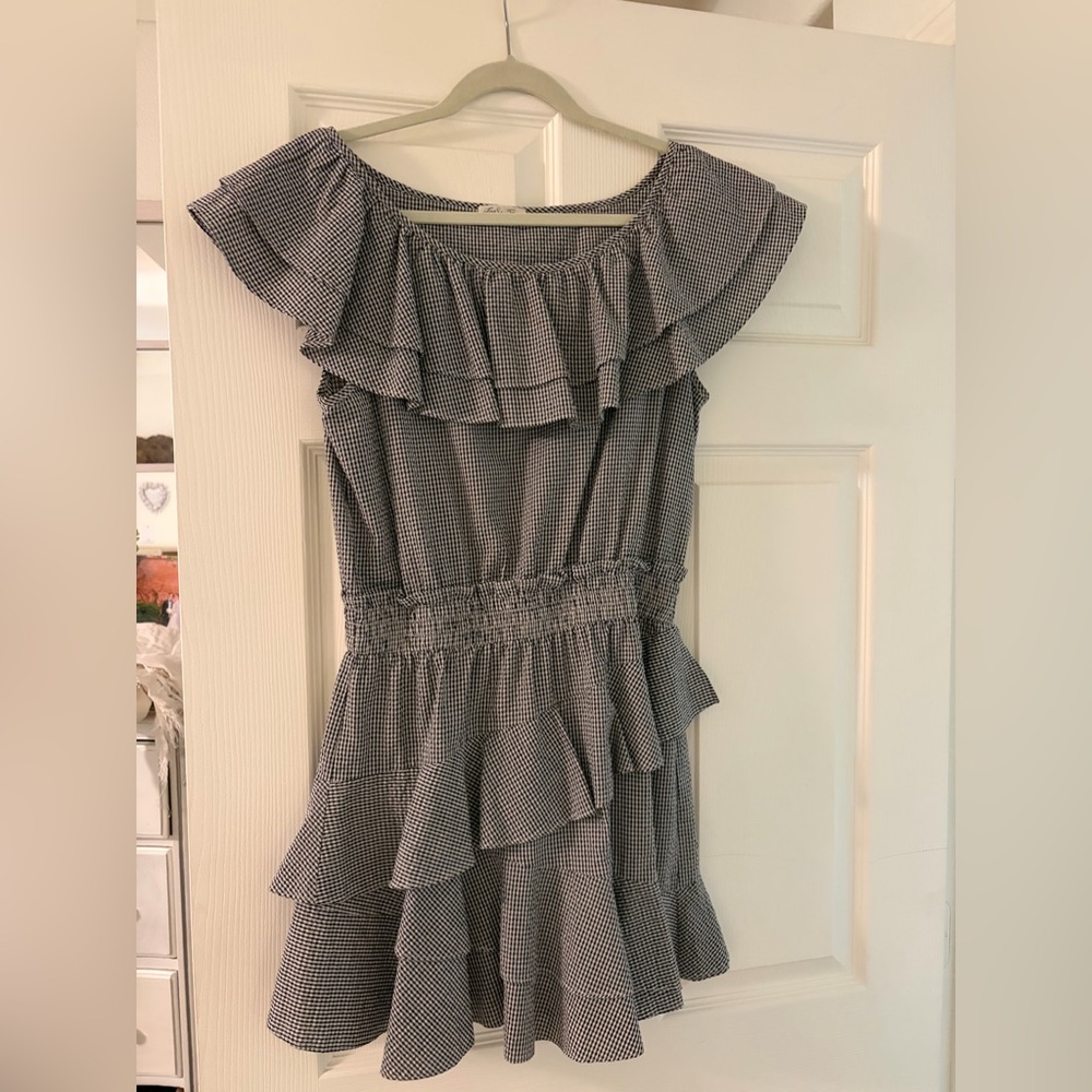 Loveshack Fancy Black & White Gingham Ruffle Dress